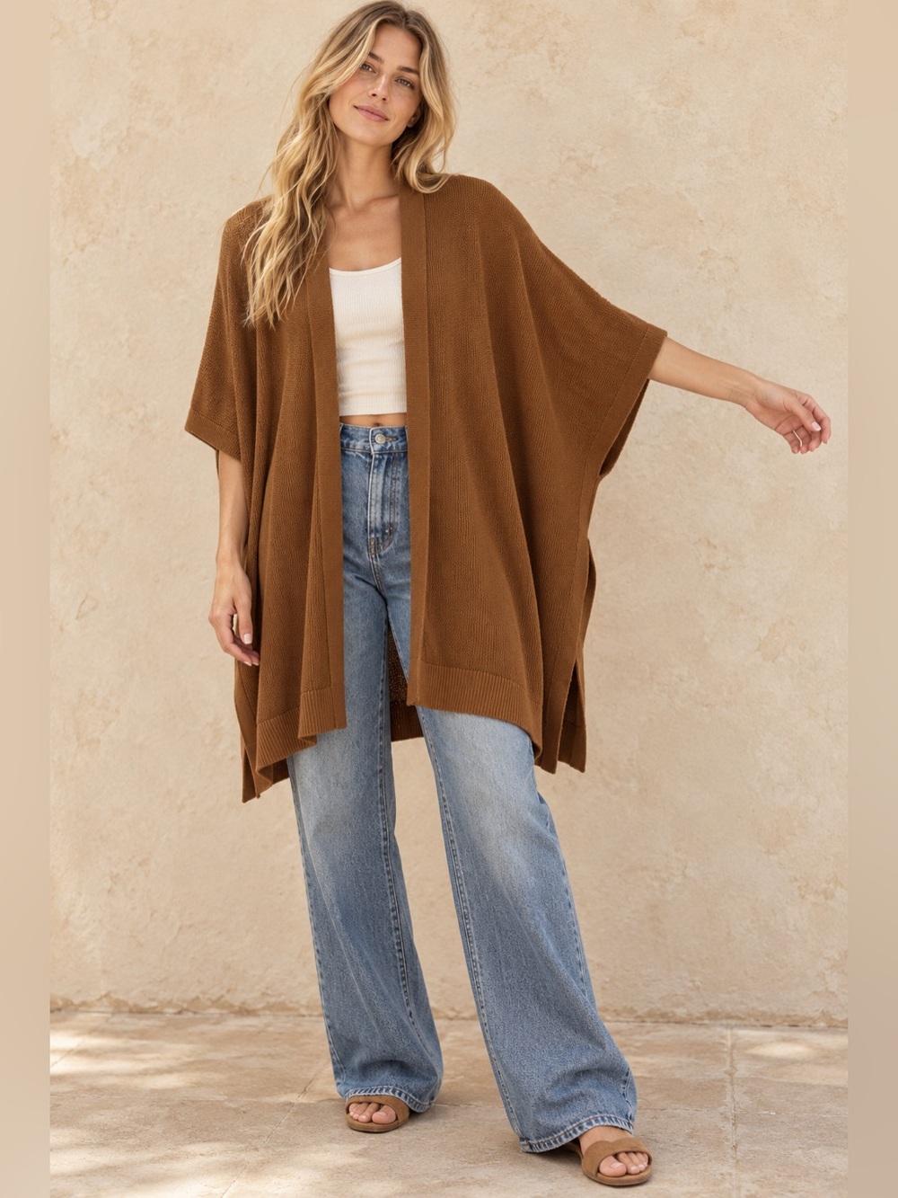 Lululemon 100% Merino Wool Brown Draped Poncho Wrap Cardigan